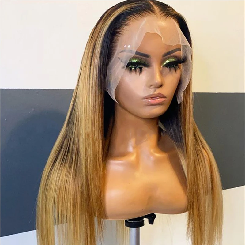 شعر مستعار ناعم أومبير أشقر 180 كثافة 26 بوصة شعر مستعار أمامي طويل مستقيم من الدانتيل للنساء ذوات البشرة السمراء مع خط شعر طبيعي يومي منزوع مسبقًا