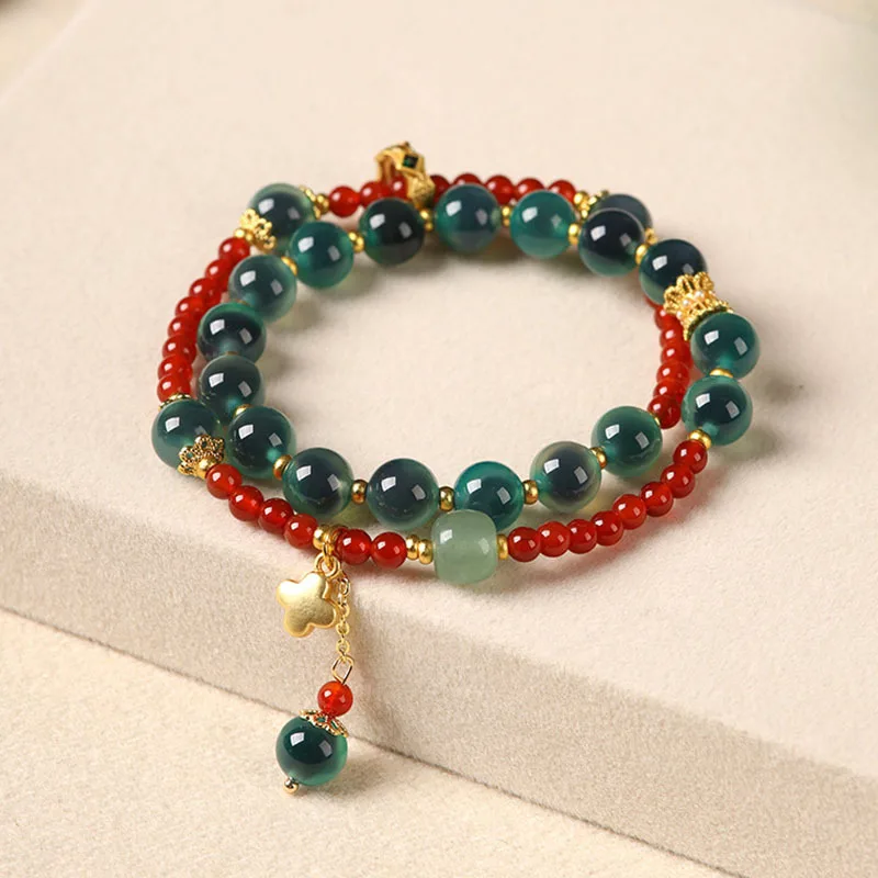 2026 New Chinese Style Double Layer Color Blocked Sugar Heart Agate Stackable Bracelets for Women Gifts