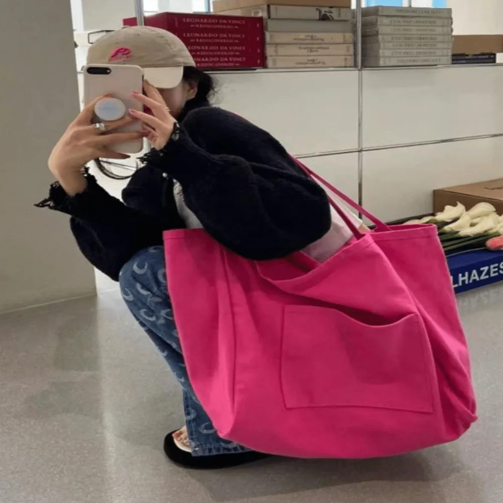 

Минималистичная однотонная холщовая сумка-тоут — сумка большой вместимости, универсальная для покупок и ежедневного использования