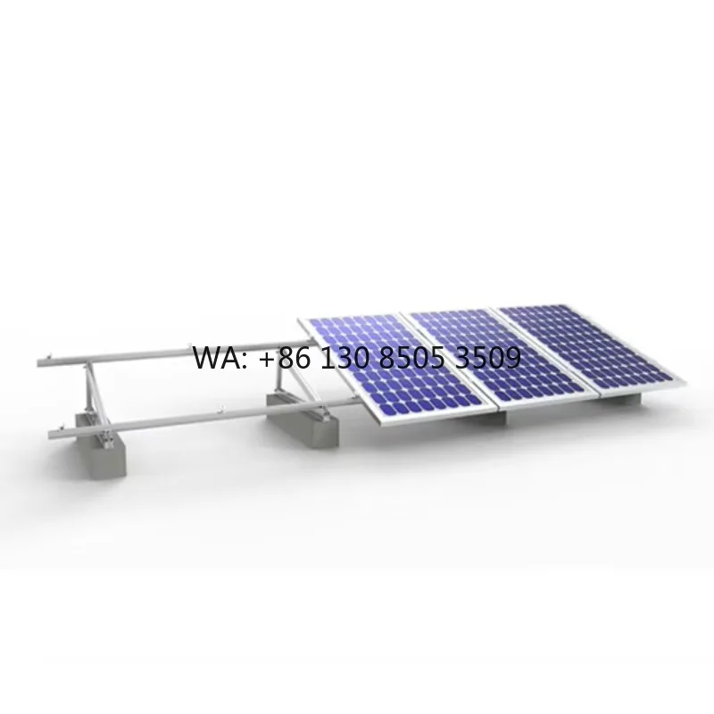 Aluminum Flat Roof Mount Solar Structure with Concrete Foundation Support Heavy Duty Corrosion Resistant ISO 9001 CE Certified