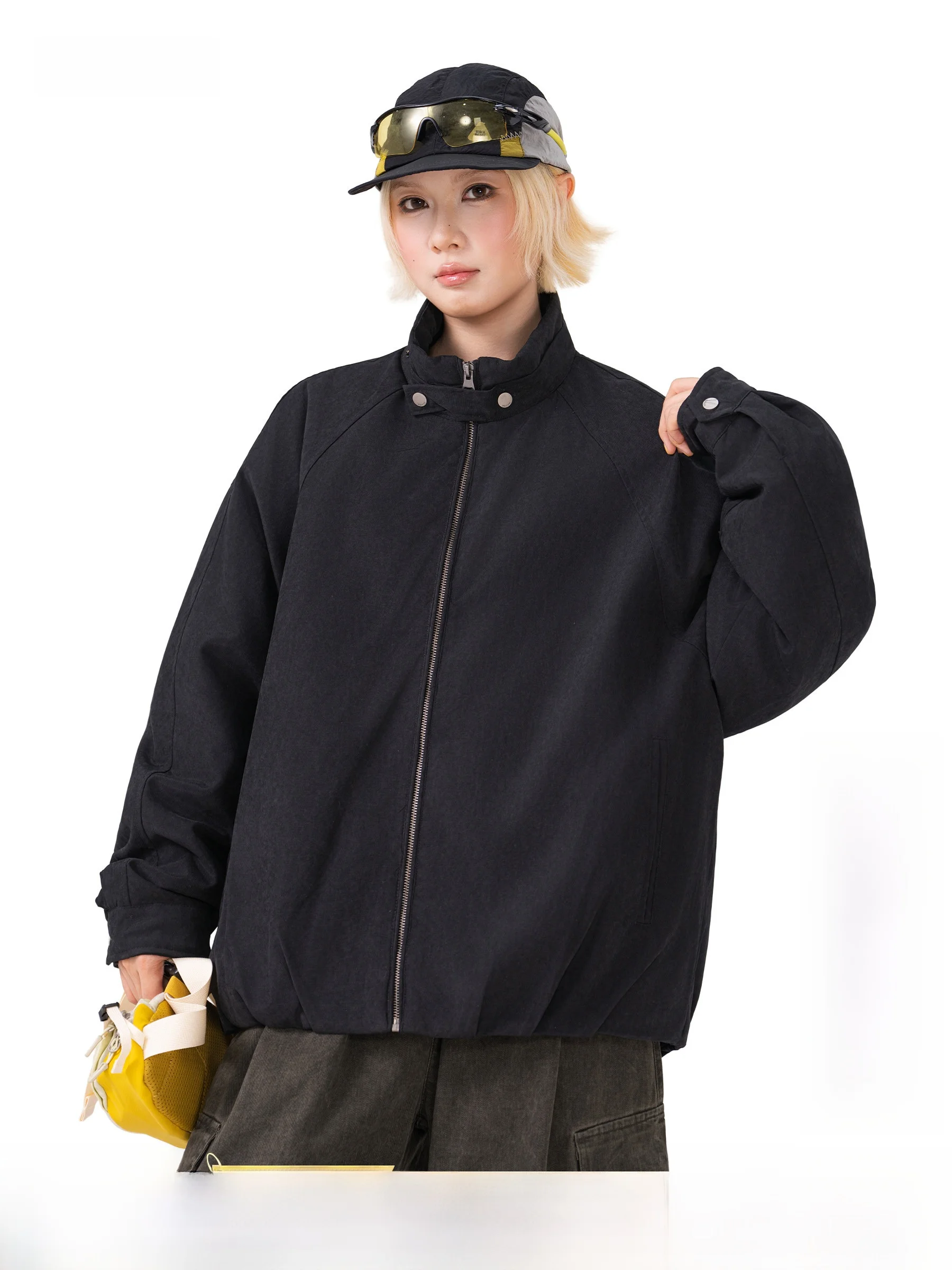 AOGZ Thickened Cotton Jacket Stand Collar Unisex Warm Outerwear Functional Style Zipper Closure Long Sleeve Short Length