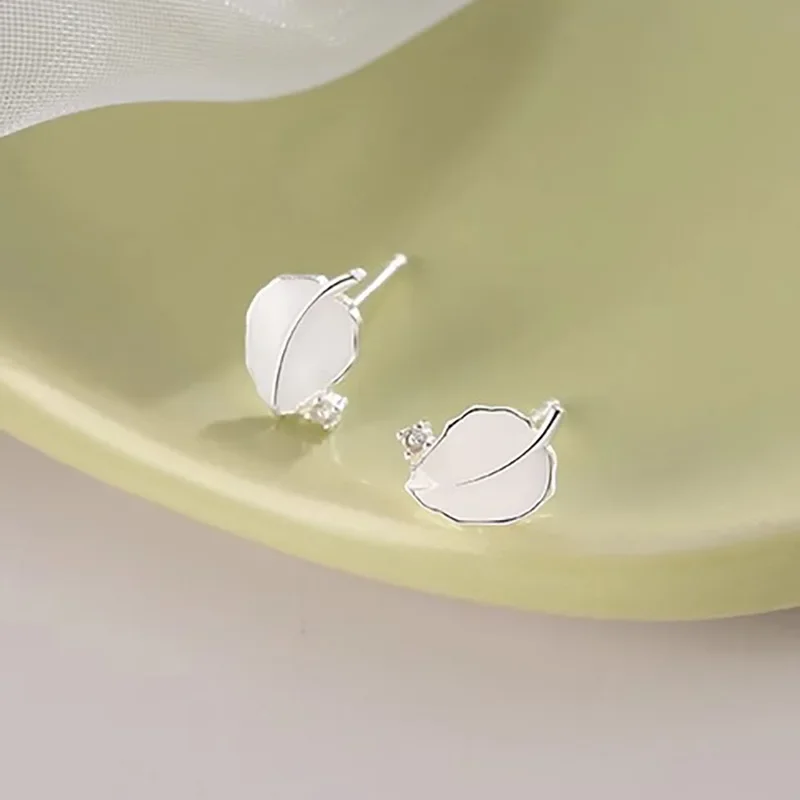 

925 Sterling Silver Geometry Chic Mini Leaf Zircon Plant Stud Earring for Women Fine Jewelry High Luxury Vintage Accessories