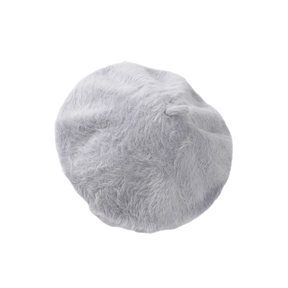 Artist Hat Solid Color Faux Mink Beret Soft Furry Pumpkin Painter Cap Thermal Thickened Plush Octagonal Cap Dating