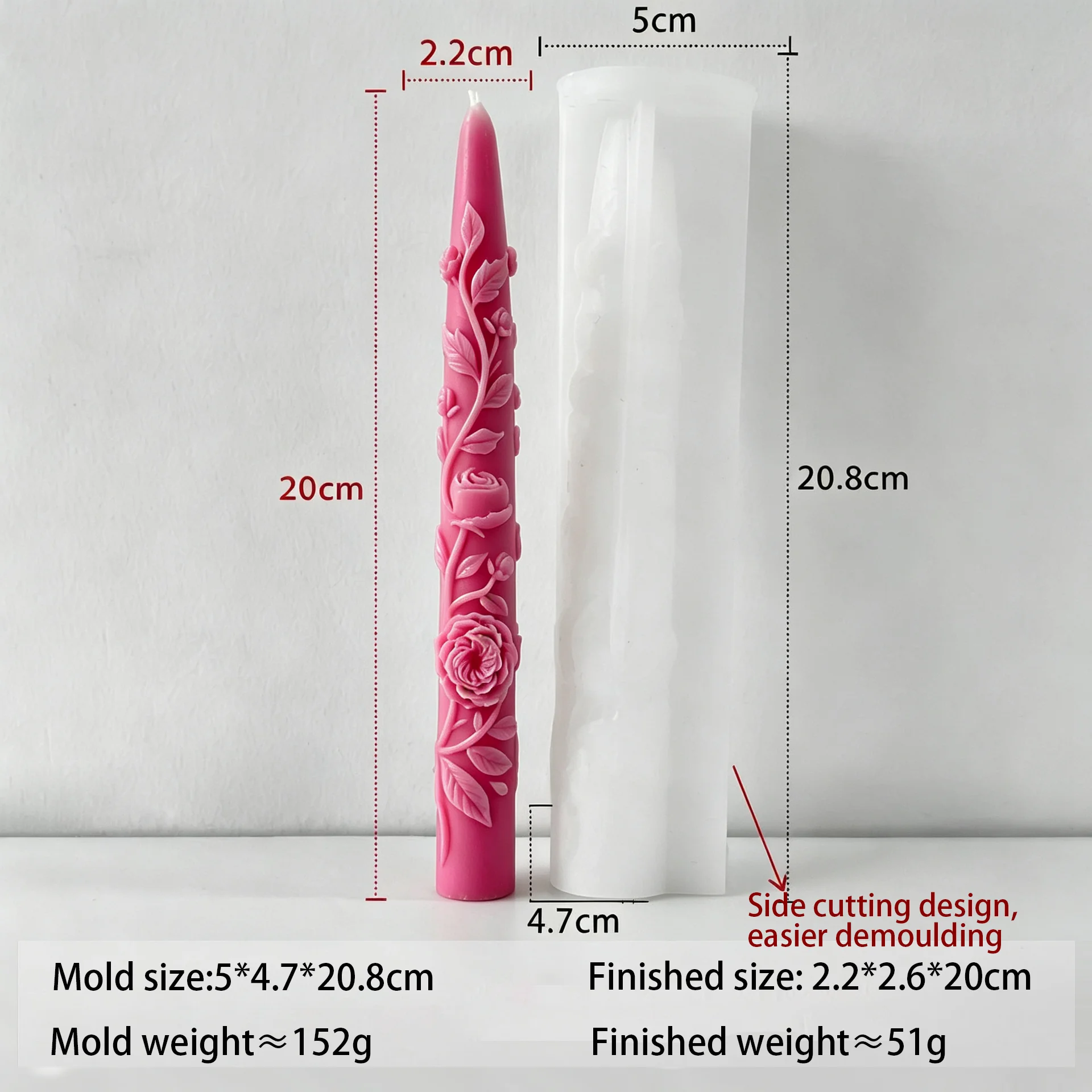 3D Rose Relief Cylinder Candle Silicone Mold