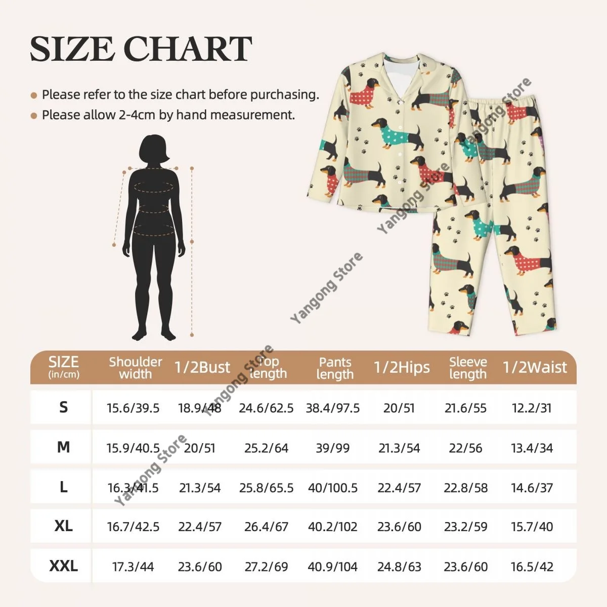 Women Sleepwear Loungewear Dachshunds In Clothes And Dog Prints Long Sleeve Lapel Neck Shirt and Elastic Waist Pants Pajamas Set