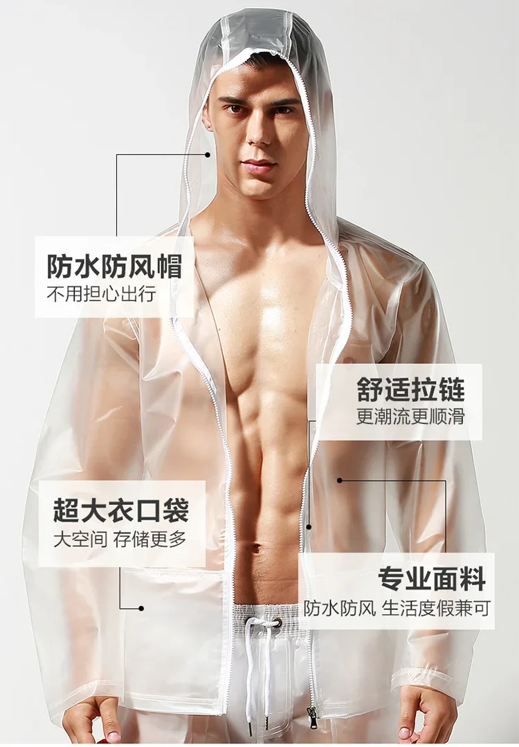Cross-border new solid color, men's trendy windproof jacket waterproof transparent beach jacket raincoat S2904