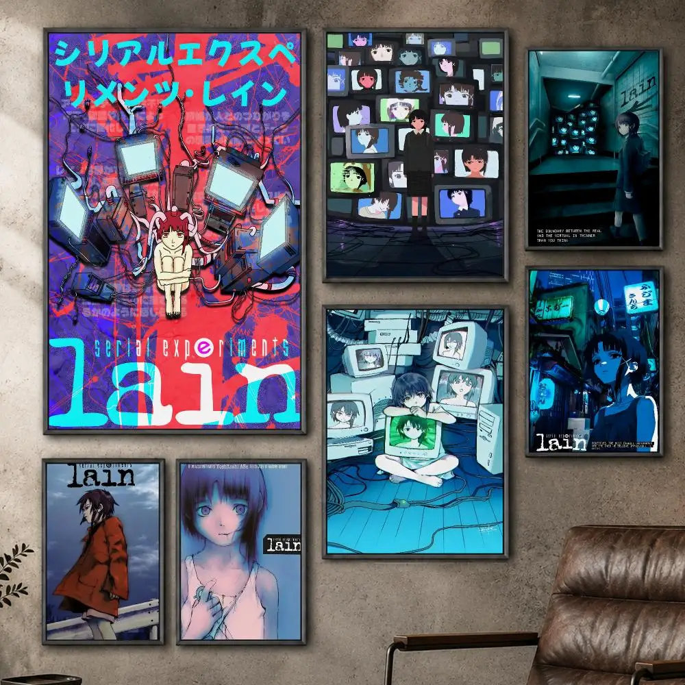 Anime Serial Experiments Lain Cyber Poster  PP Self Adhesive Home Garage Dorm Bar Wall Decor Aesthetic Retro Gift