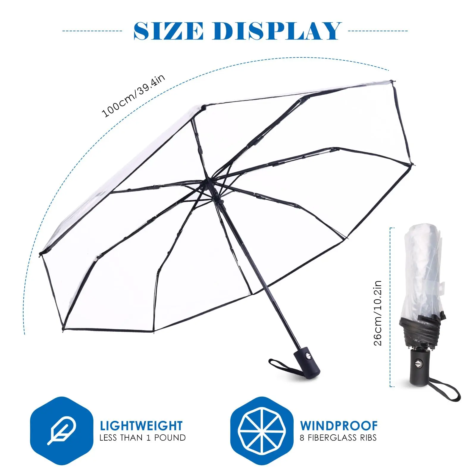 Fully automatic transparent folding umbrella trifold self-opening umbrella small fresh plastic umbrella thickened