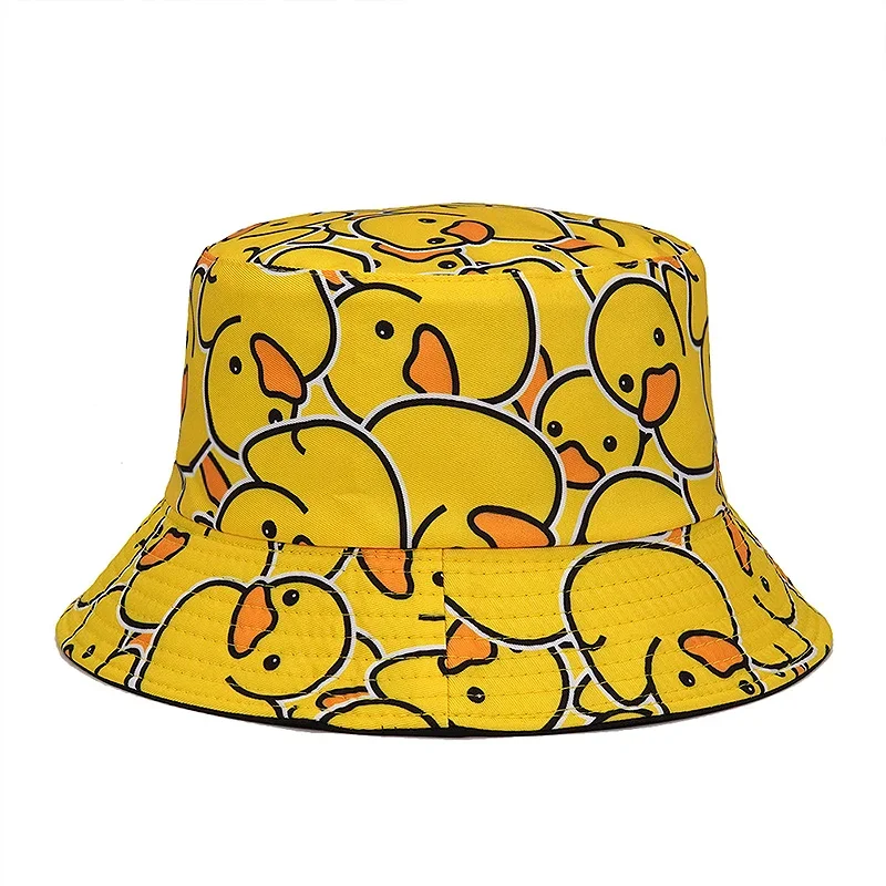 Fashion Duck Print Cotton Bucket Hats for Men Women Summer Sunshine Fisherman Hat Reversible Outdoor Sunscreen Hip Hop Panama