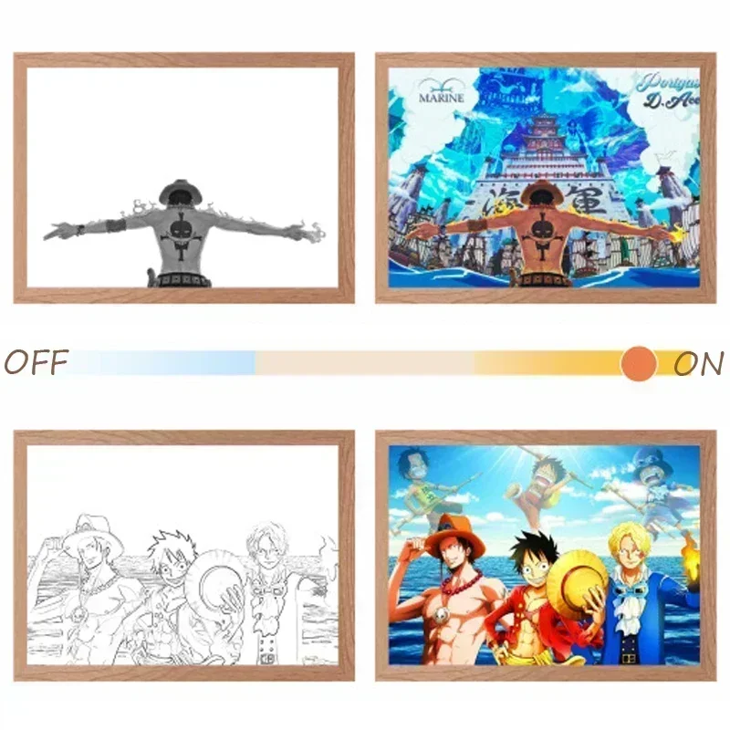 Wall Light Painting Japanese Anime One Piece Pirate King Desktop Photo Frame Ornaments LED Night Lamp Bedroom Decor Friend Gift