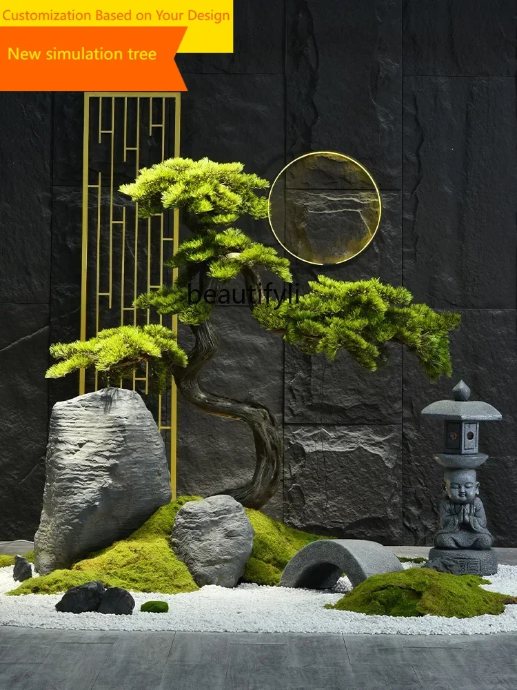 A09  Simulated pine tree green plant landscaping courtyard indoor light luxury rockery stone landscape large floor ornament
