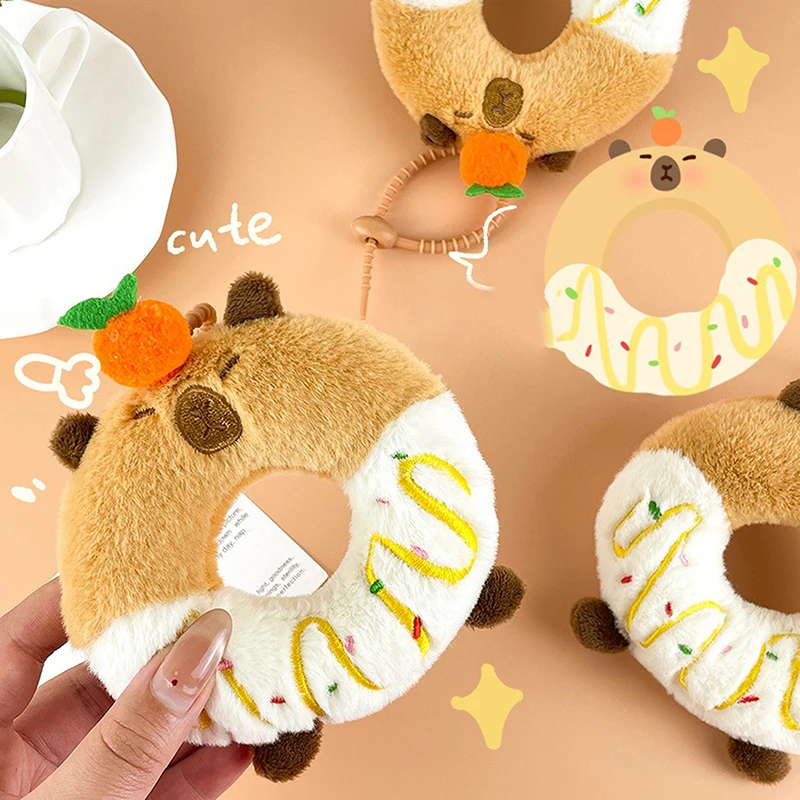 Capybara Donut Plush Toy Keychain Cartoon Capibara Soft Stuffed Doll Pendant Car Key Ring Backpack Bag Decor Kid Gift