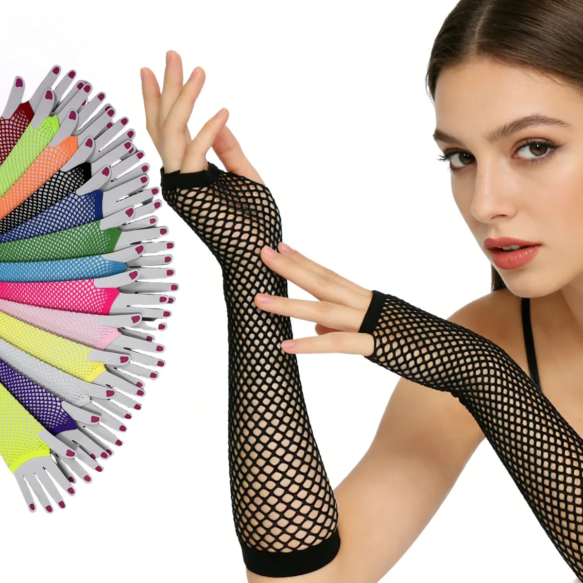 Guantes de rejilla elásticos sexys, guantes largos punk sin dedos para fiesta nocturna, cosplay