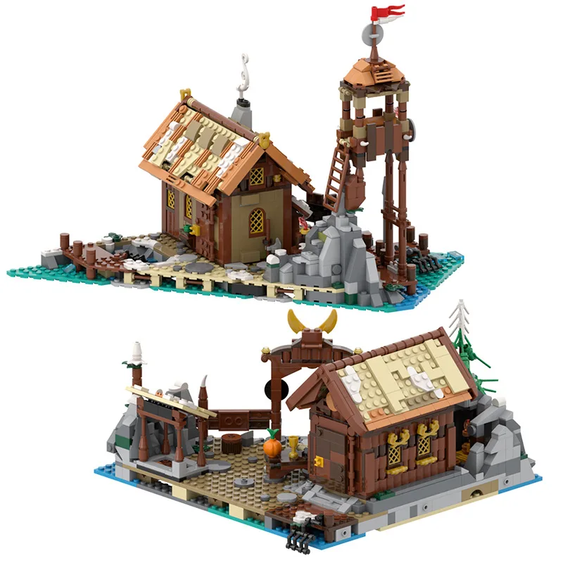 MOC Viking Village House Building Bricks Model – Medieval Longhouse Display Model, Collectible Gift