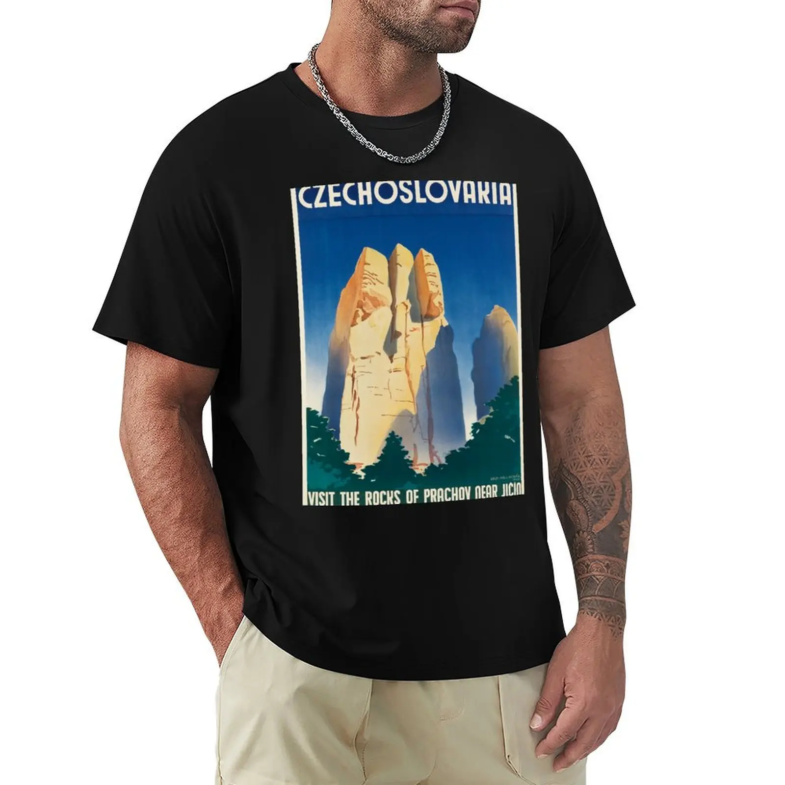 

Czechoslovakia vintage travel poster T-Shirt summer top cheap stuff vintage clothes Clothing big and tall t shirts for men