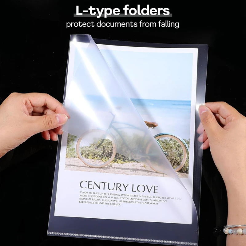 T04C-60Pcs Plastic Clear File Folders L Shape Copy Security Project Folders Paper Sleeve Folders For A4 / Letter Size Paper