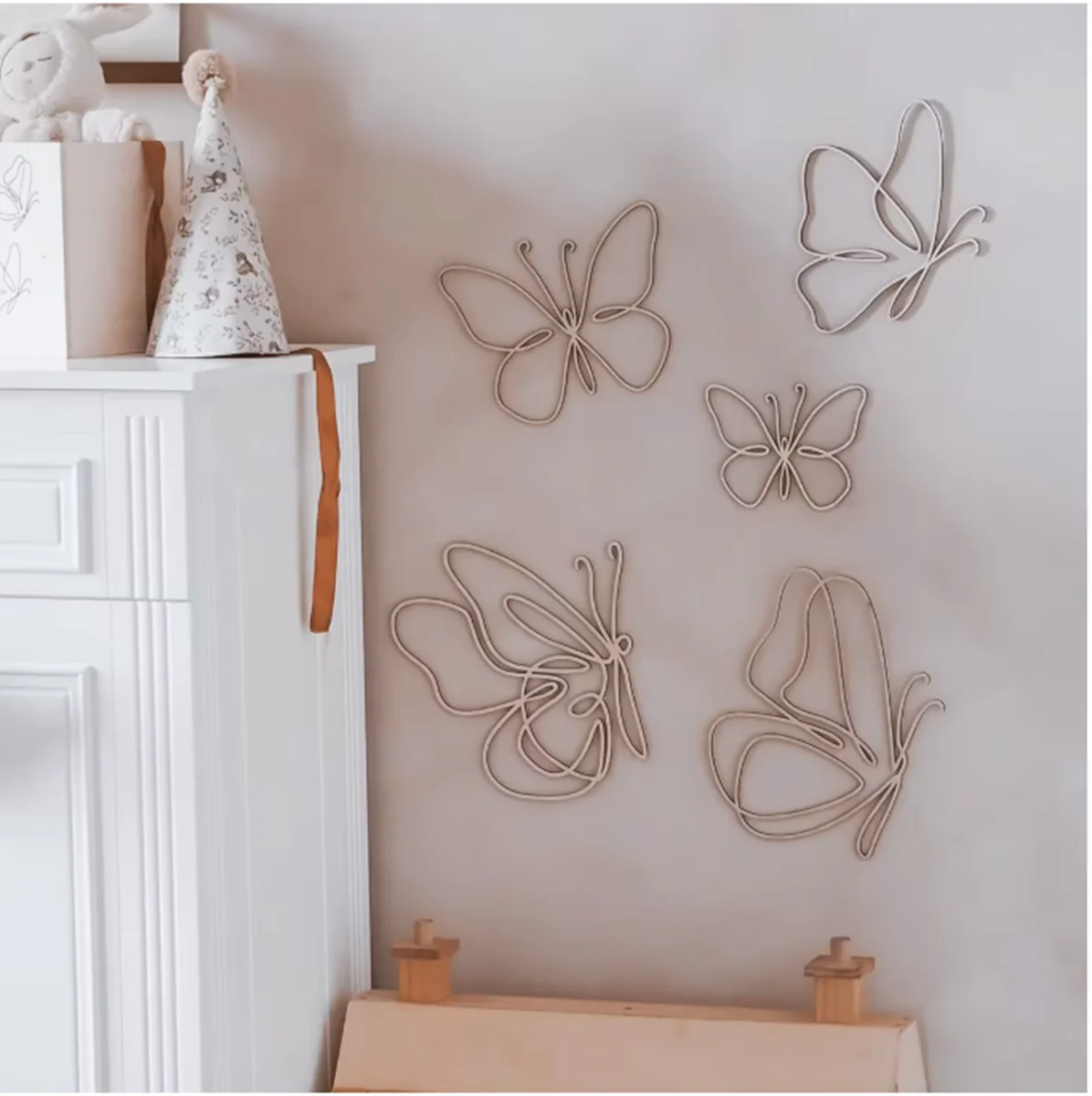 Wooden Wall Butterflies Decor for Kids Room, Boho Nursery Wall Art, One Line Minimalist Design, Woodland Baby Gift, Birthday Gi