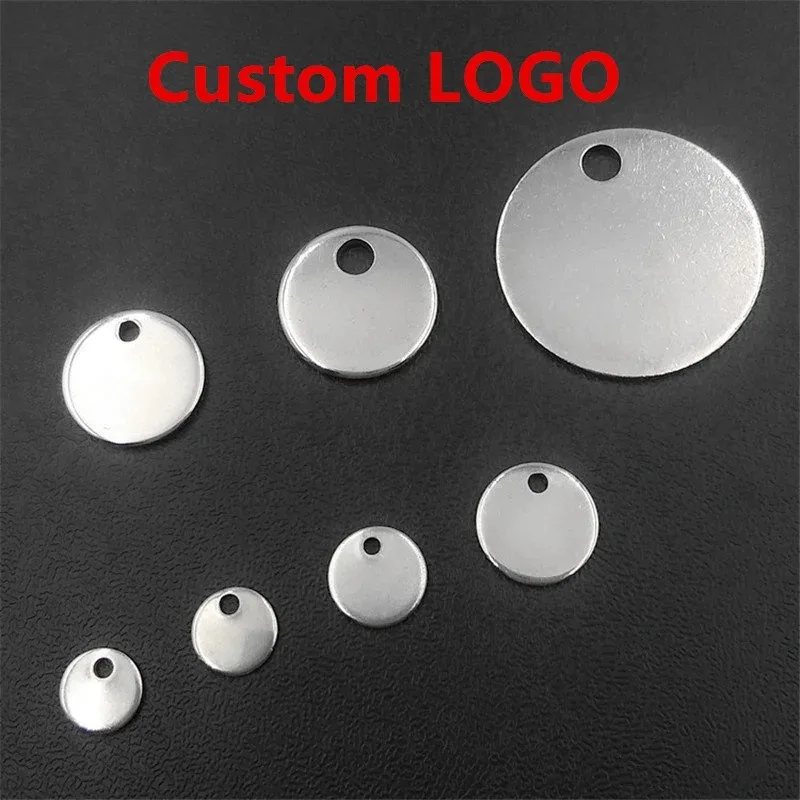 1000pcs  Custom LOGO 6-14mm Stainless Steel Stamping Tags Charms Pendants Round Tag Charms for Necklace Bracelet Making