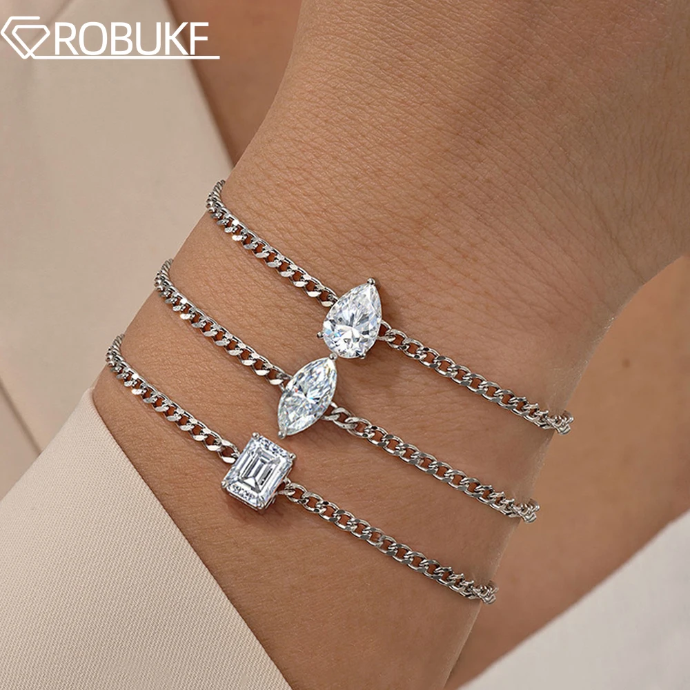 

Certified Solitaire Moissanite Diamond Cuban Chain Bracelet for Women 1/2/3CT Pear Cut Lab Diamond S925 Silver Hiphop Party Gift