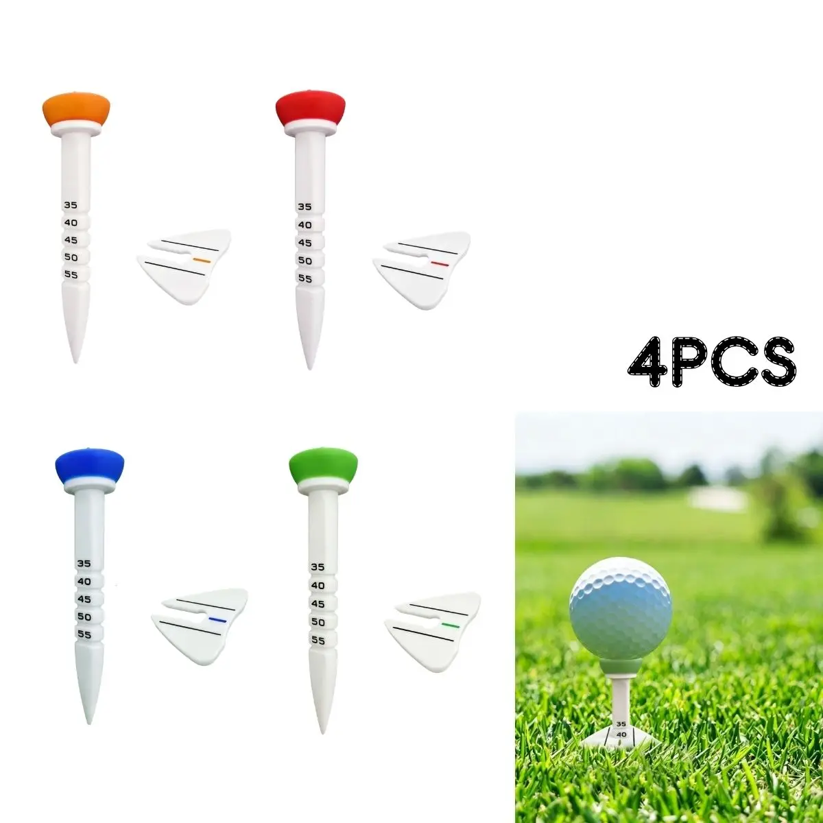 Lot de 4 tees de golf premium améliorés à tête large, réglables en hauteur, pour un tee et un détee faciles, avec une plus grande cohérence et une excellente durabilité