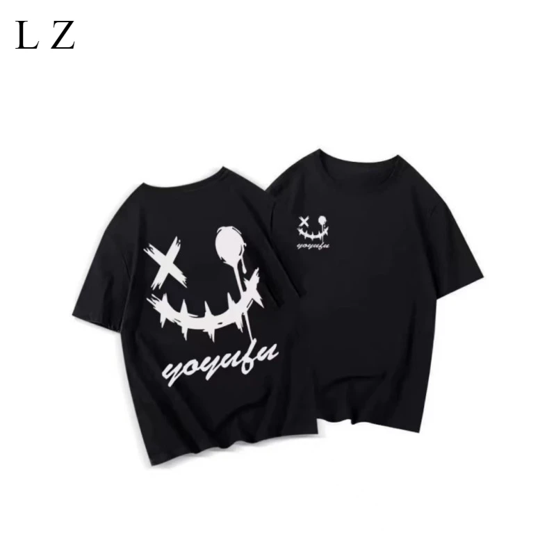 

Motorcycle American Alphabet Versatile T-Shirt Men's and Women's Loose Crew Neck Street Style Casual Half-Sleeve Crew Neck Top