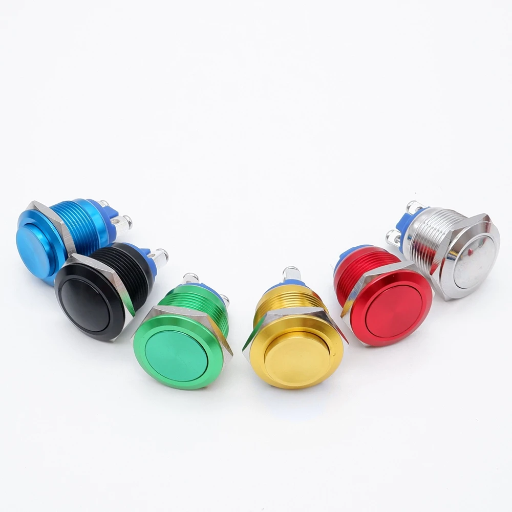19mm Metal Push Button Switch Self Reset Momentary Screw Pin Terminal Red Blue Black Green Yellow Color NO Normal Open Switches