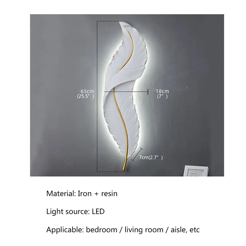 April ไฟสร้างสรรค์ติดผนังแบบนอร์ดิกโคมไฟขนนกสีขาวโคมไฟ LED สโคนสำหรับห้องพื้นหลังห้องนั่งเล่นในร่มที่ทันสมัย