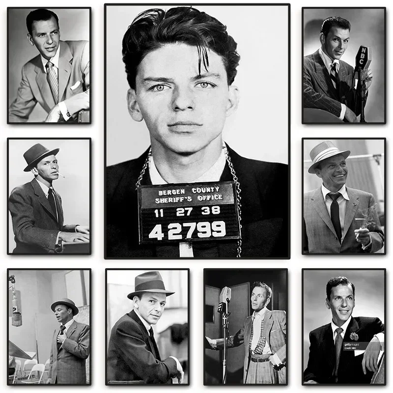 Vintage  Black and White Frank Sinatra Poster Handsome Man Portrait Canvas Painting Wall Art for Living Room Home Decor Gift