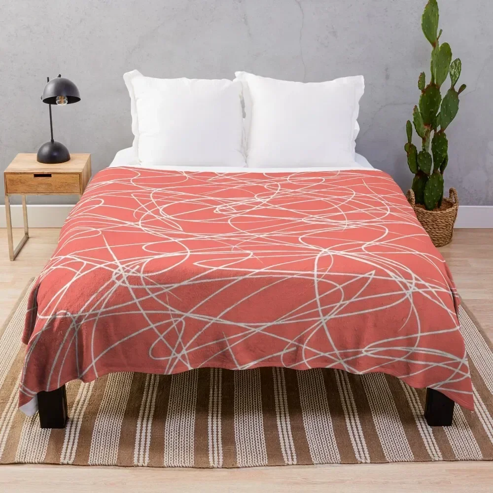 

Hand Drawn Scribbles (Living Coral and White) Throw Blanket