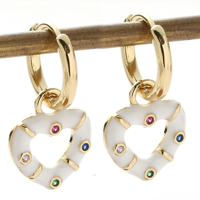 

Bohemian Zircon Heart Hoop Earrings for Women Hollow Copper CZ Stones Dripping Oil Dangle Earrings Piercing Huggie Jewelry 2022
