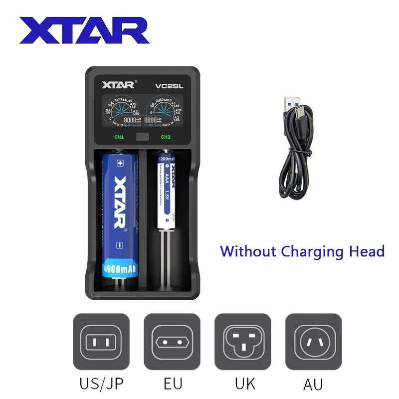 

XTAR VC2SL 18650 Battery Charger Power Bank USB Charging Rechargeable Li-ion Batteries 10400-26650 20700 21700 Battery Charger