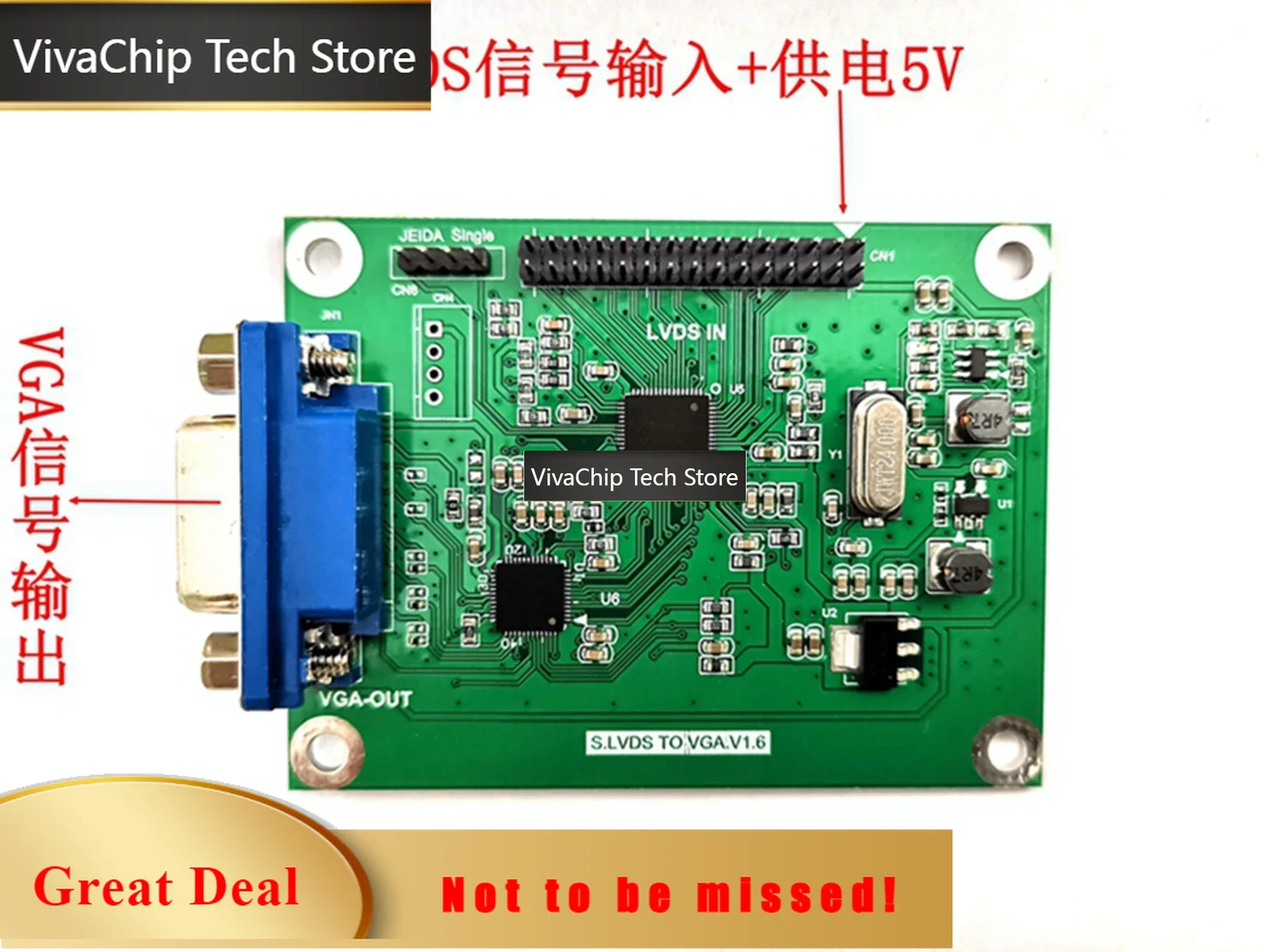VivaCTLVDS To VGA Adapter Board Lvds To Vga Output Supports Multiple Resolution 720P/1080P