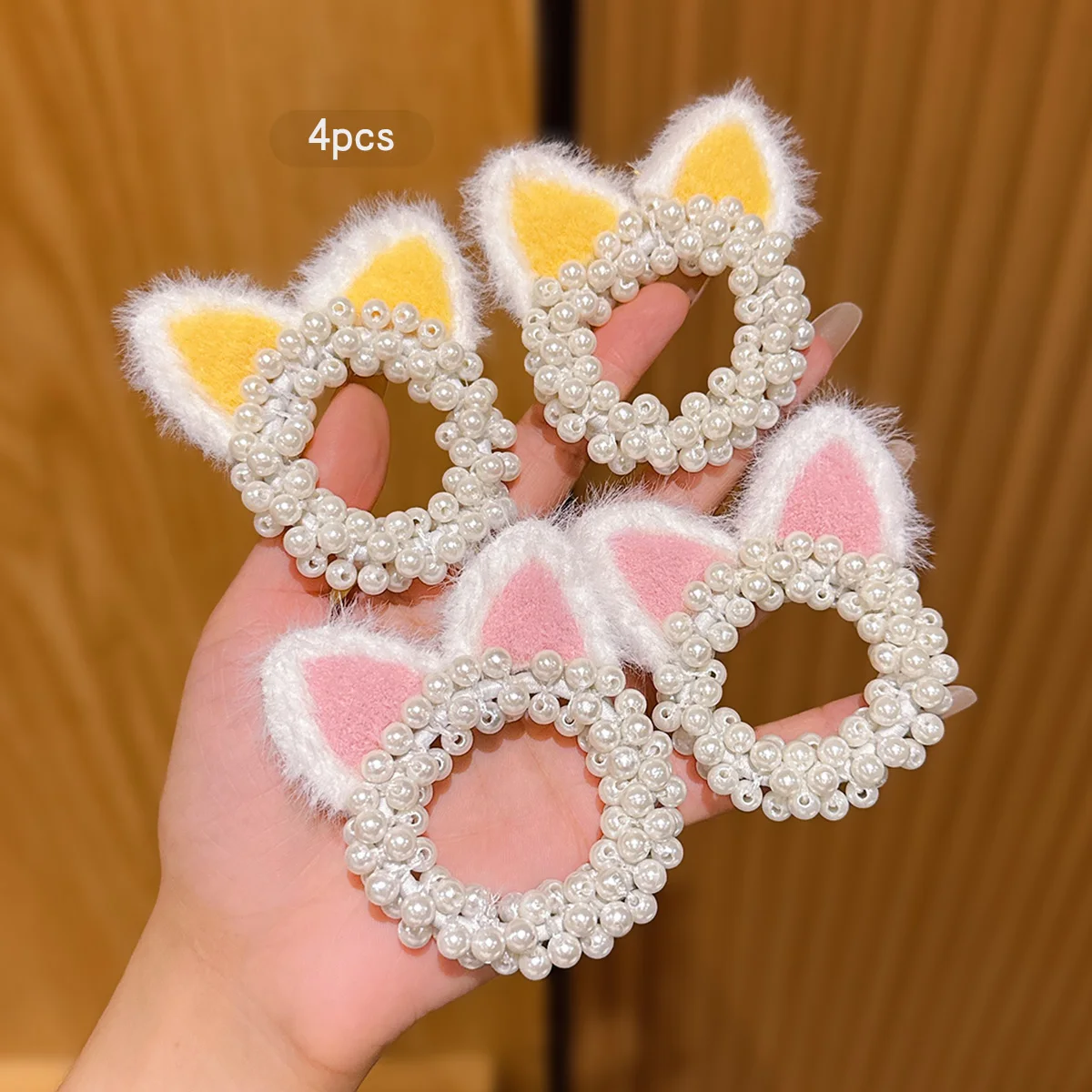 4 color random hair ornaments Cat's ears (Steamed cat-ear shaped bread) ball hair circle