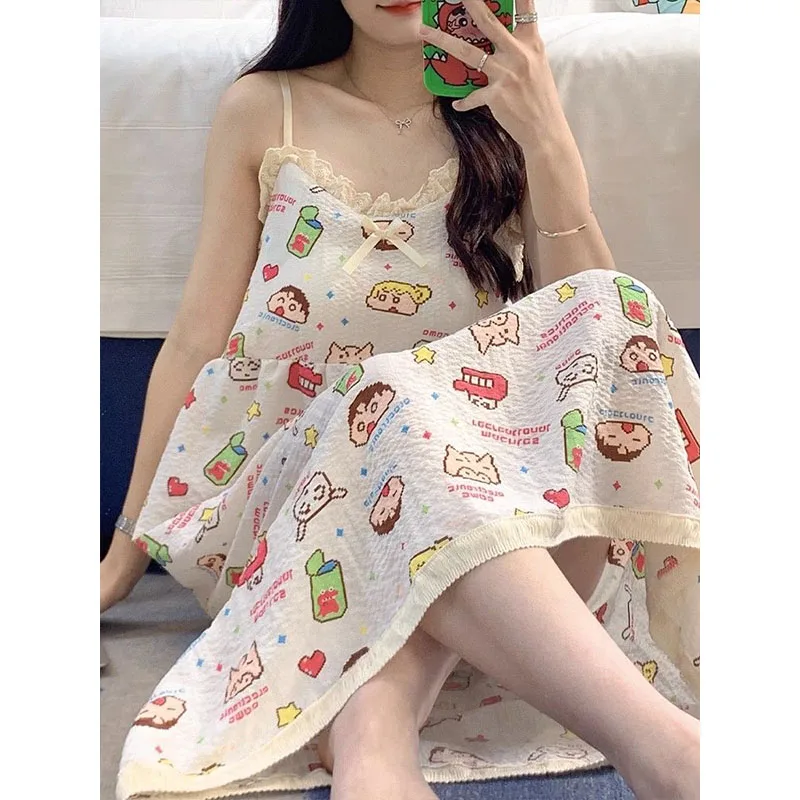 2024 Kawaii Cute Crayon Shin-Chans Nightgown Lightweight Comfortable Cartoon Home Clothing Outdoors Daily Leisure For Girls