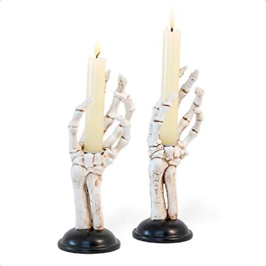 

Halloween Taper Candle Holders Set of 2 3 x 8Inches Skeleton Hands