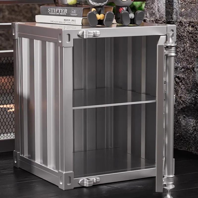 Industrial Style Metal Container Storage Cabinet for Bedroom Coffee Shop Bedside Table with Window Decor Exhibit Furniture