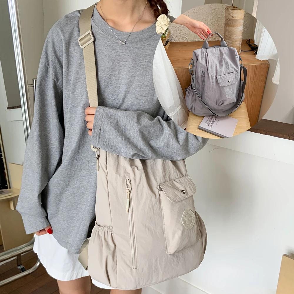 

Cute Ruched Nylon Convertible Bag, Lightweight Multi-way Shoulder Bag for Students, Daily Commute, Travel & Weekend Trips