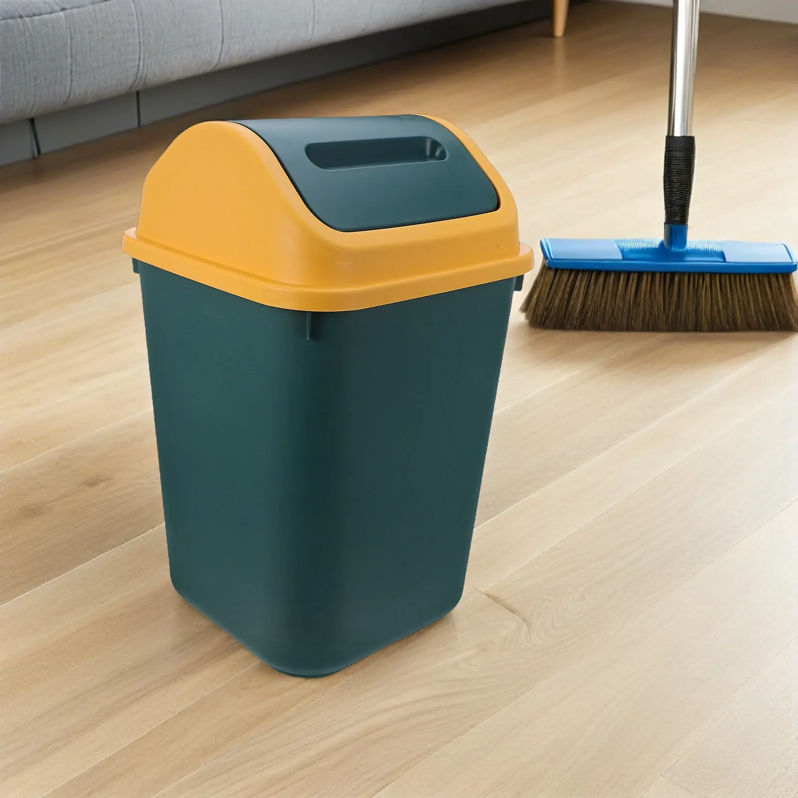 14L Swing-Top Waste Bin Compact Rectangular Plastic Trash Can Large Capacity Odor Resistant for Small Kitchen Bathroom Office