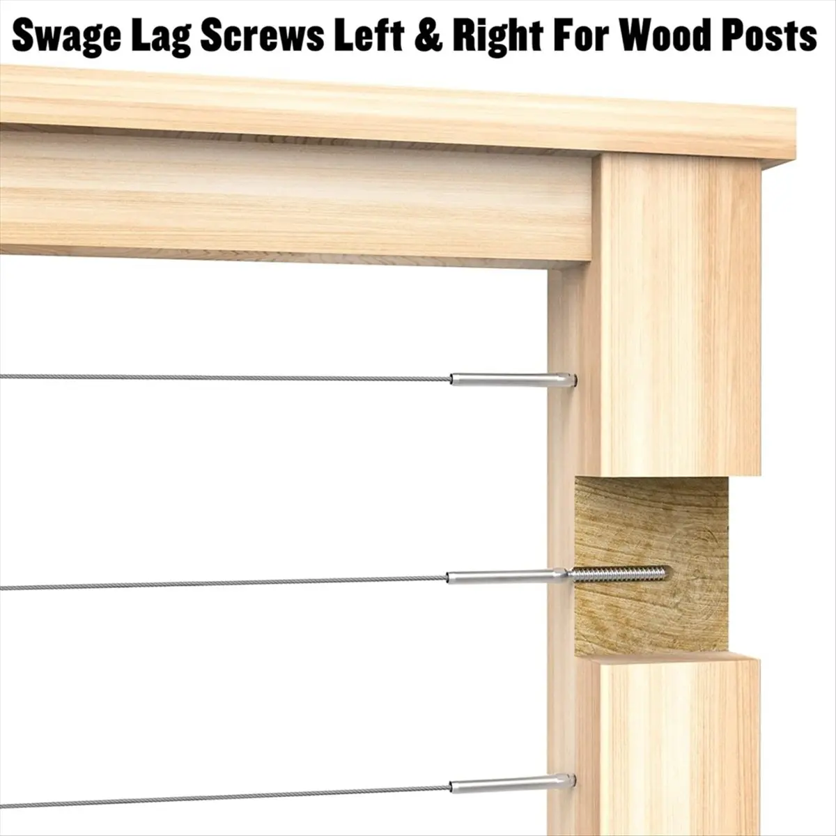 

2026 + 100 Pack T316 Stainless Steel 1/8inch Right&Left Handed Thread Swage Lag Screws for Wood Post of Steel Cable Railing Kit