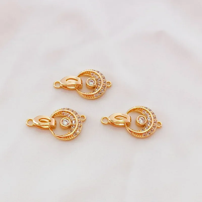 

14K Gold Inlaid Zircon Half Moon Round Single Row Connecting Buckle Pearl Bracelet Ending Buckle DIY Buckle