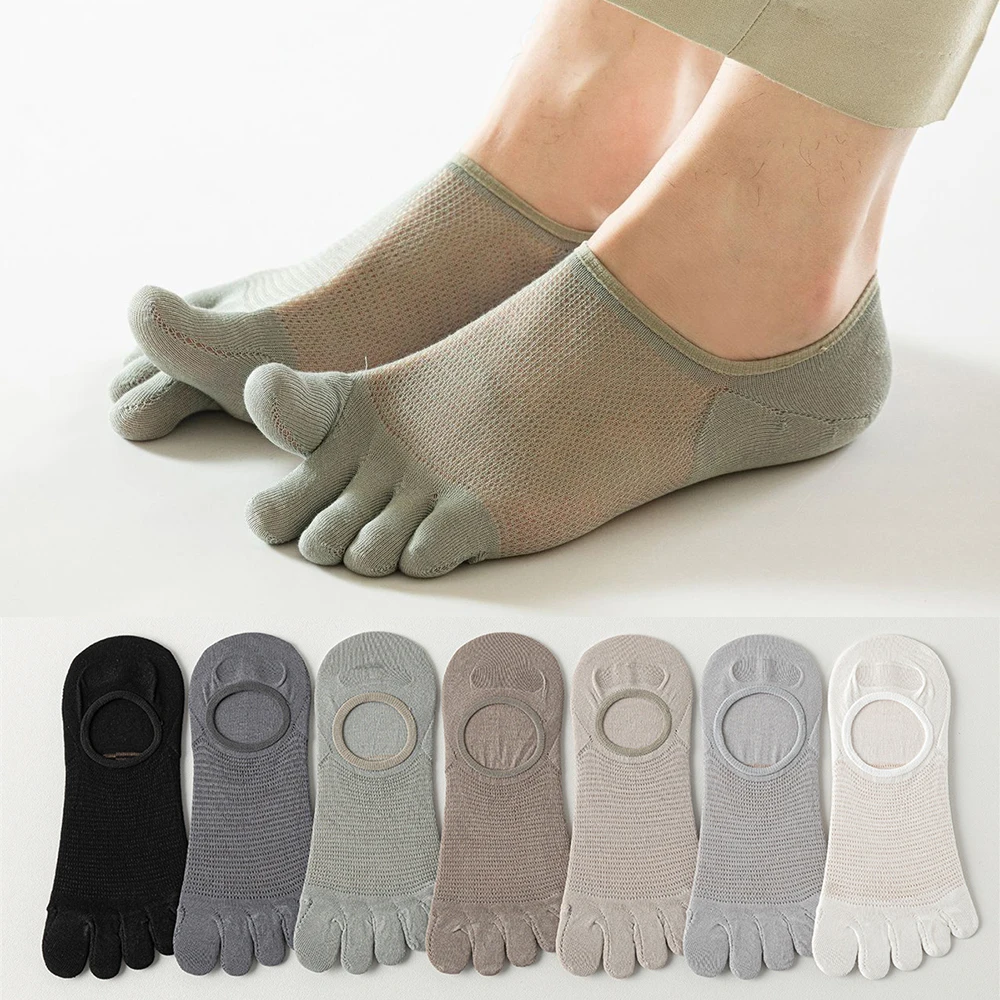 Calcetines tobilleros de verano para hombre, medias ultrafinas de malla sin hueso, transpirables, elásticas, de cinco dedos, para deportes al aire libre, 5 pares