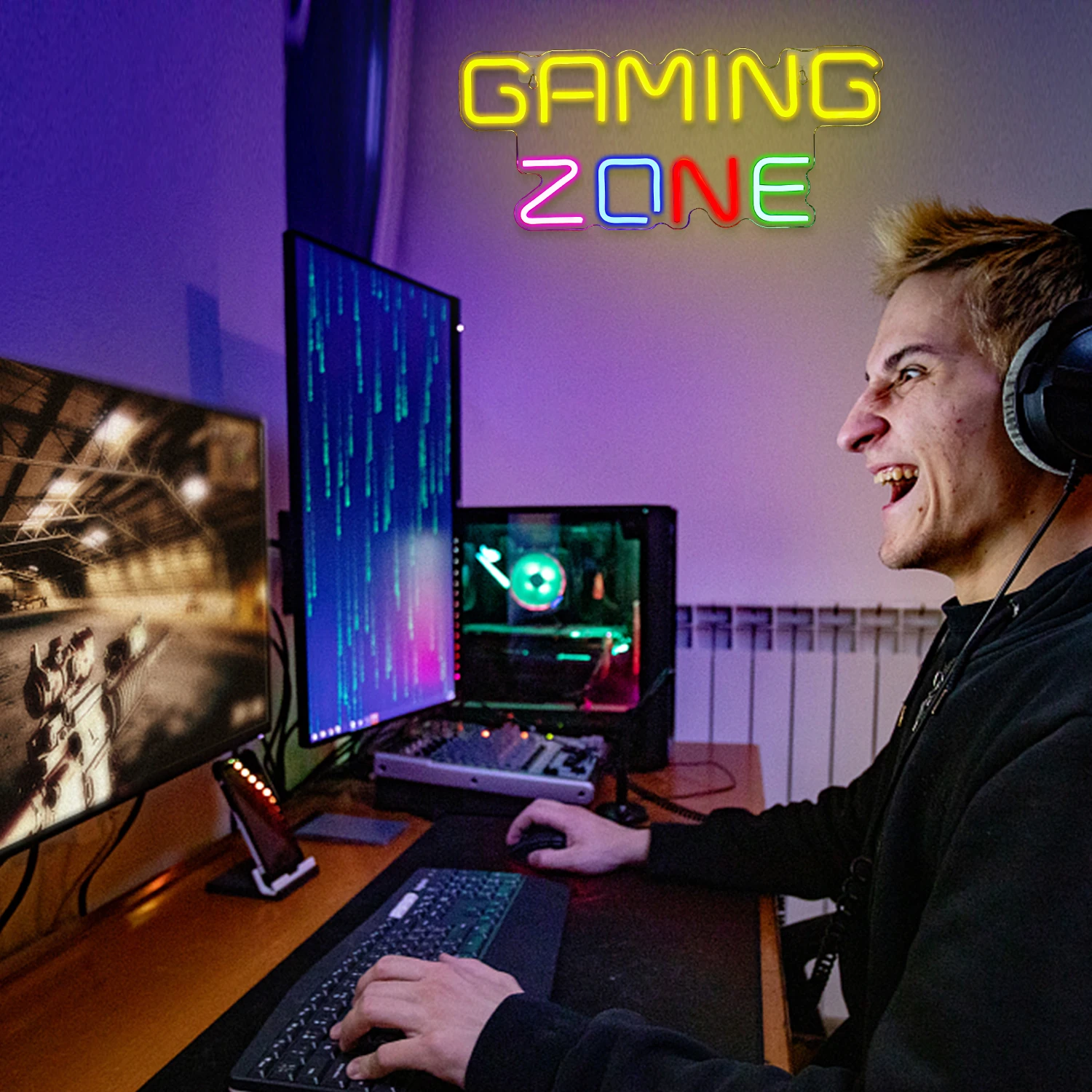 Gaming Series Neon Sign Game ZONE Neon Signs, LED Colorido Neon for Wall Decor, USB, Quarto, Jogo, Festa, Homem Caverna Gamer, Meninos