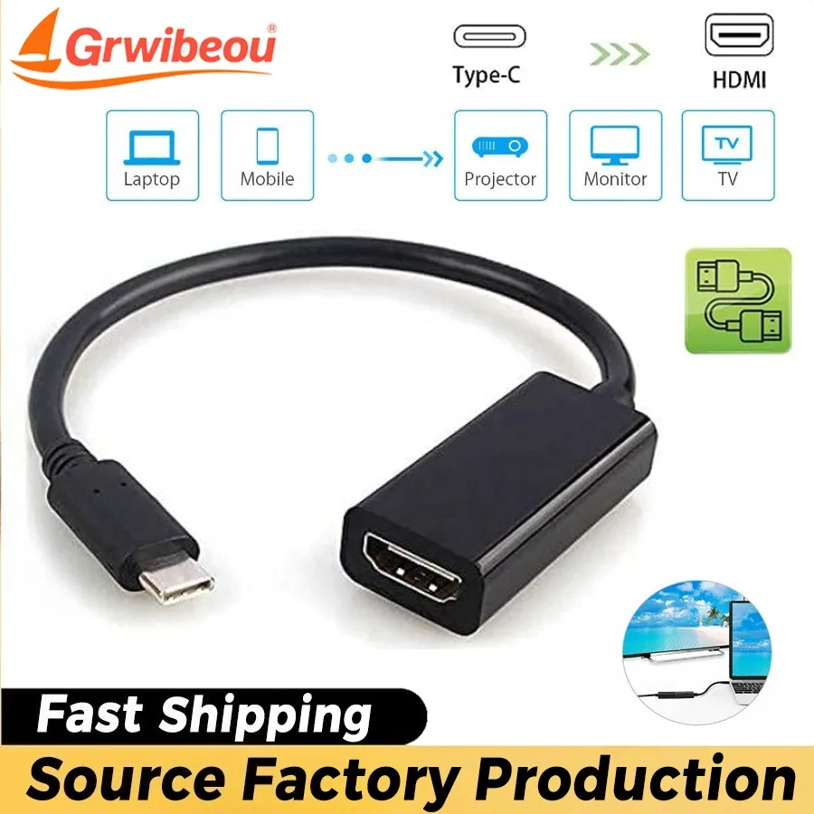 Grwibeou USB-C To HDMI Adapter Type C To HDMI Adapter USB 3.1 Male To Female Converter for MacBook2016/Huawei Matebook/Smasung