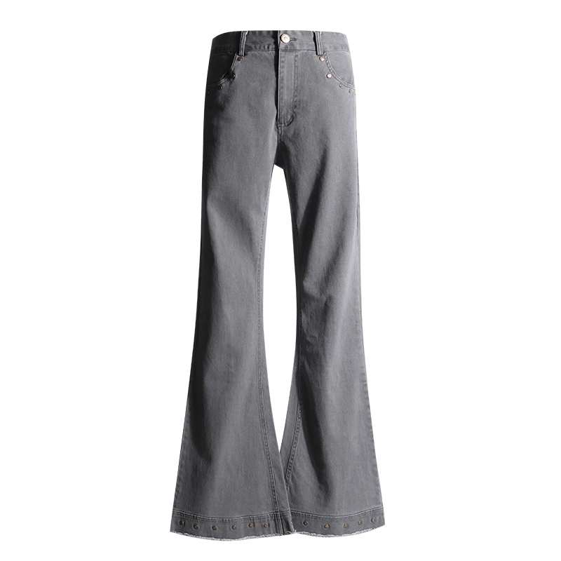 Women Flare Jeans Fashion Skinny Bell Bottom High Waist Gray Denim Pants Lady Classic Y2K Rivet Decoration Long Trousers
