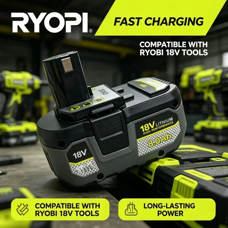 

RYOBI Original Upgrade 18V 6Ah 8Ah Rechargeable Lithium Battery -High-Capacity Long Runtime Compatible with All ONE+ Series Tool