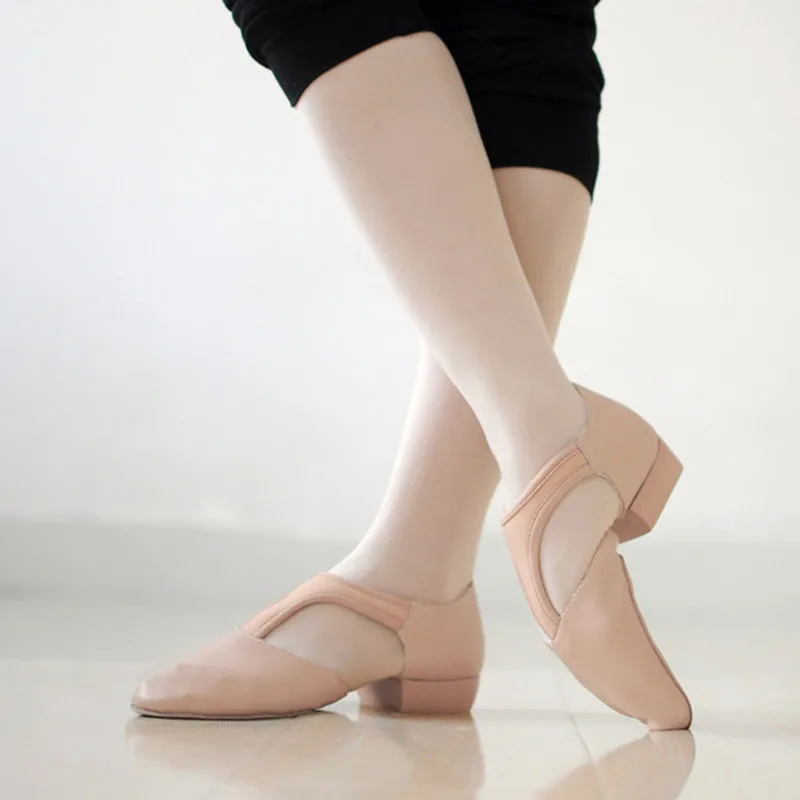 Chaussures de danse jazz en cuir pour femmes, sandales avec ceinture en T, chaussures pour enseignants, chaussures de danse salsa, semelle extérieure souple fendue avec talons