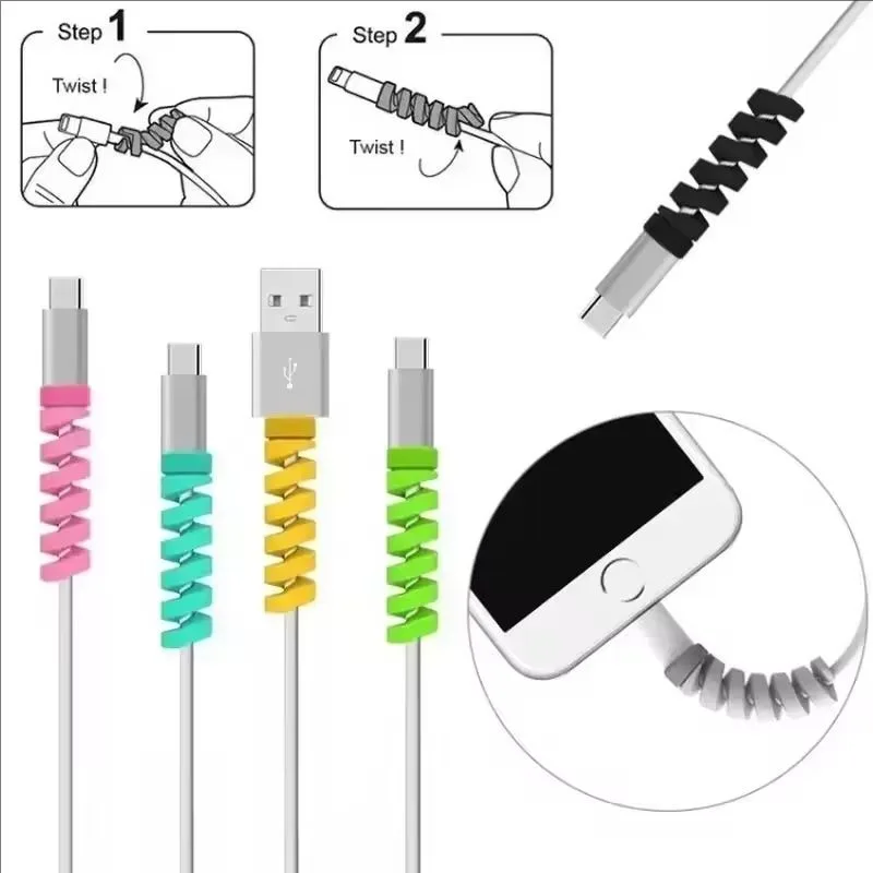 12/6Pcs Cable Protector Universal Silicone Data Cable Spiral Winder Wire Cord Organizer Cover for iPhone USB Charger Cable Cord