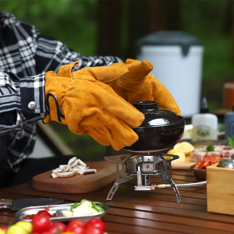 Outdoor BBQ Grilling Heatproof Flame-retardant Gloves Cowhide High-temp Resistant Welding Gloves Durable Camping Protective Gear - view 4