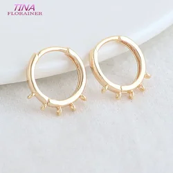 6PCS 15MM 14K Gold Color Brass 5 Holes Round Earrings Hoops High Quality Jewelry Making Supplies Diy Findings Accessories