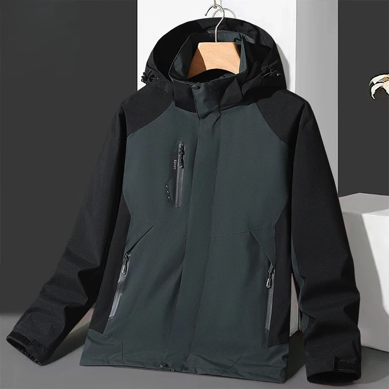 

Men's Hiking Waterproof Jacket Large Size Thin Detachable Hooded Coat Outdoor Running Camping Fishing Windbreaker Autumn 2025
